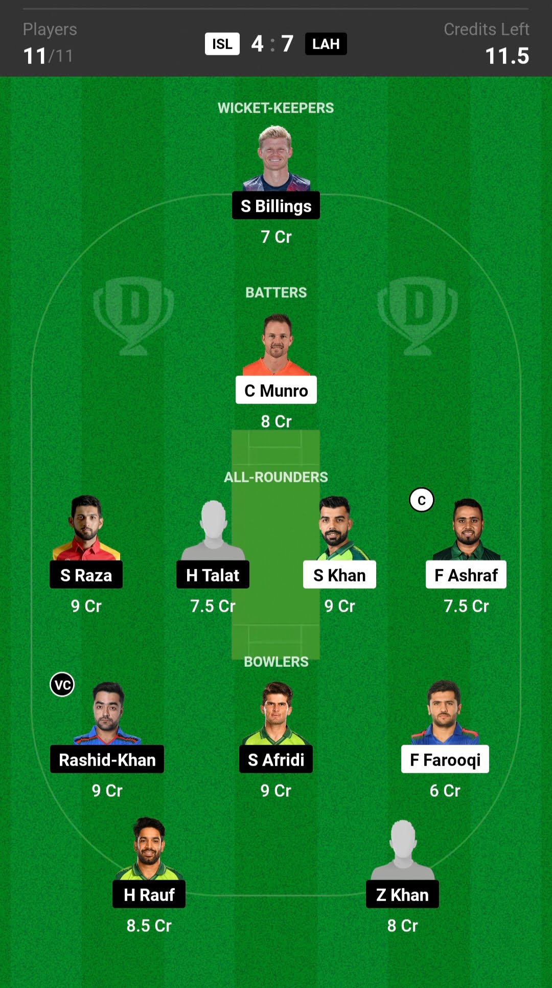 ISL vs LAH Dream11 Prediction