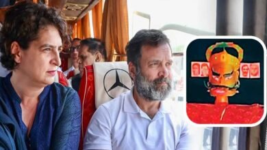 14A 44 देवगुराडिया में रावण के 10 सिरों में राहुल गांधी-प्रियंका की फोटो, कांग्रेस ने की FIR की मांग