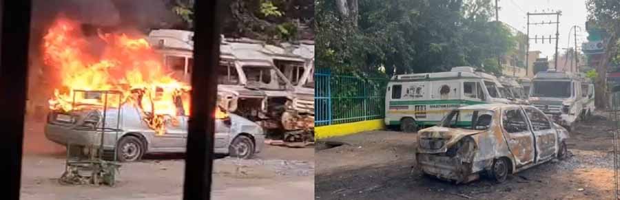 सामुदायिक स्वास्थ्य केंद्र में खड़ी गाड़ी में अचानक लगी आग 1 Fire car2 सामुदायिक स्वास्थ्य केंद्र में खड़ी गाड़ी में अचानक लगी आग