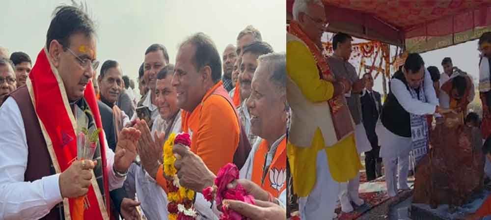 Desh 07 1 3 राजस्थान के CM Bhajanlal Sharma ने श्रीनाथ जी मंदिर में की पूजा-अर्चना, पिता और बेटों संग भरतपुर पहुंचे