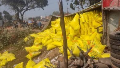 1 481 कोहरे के कारण यूरिया से भरा ट्रक पलटा