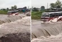 MP News Damoh Incident Bus Accident Swollen Drain