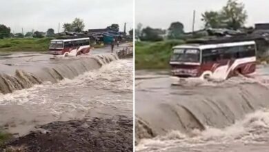 MP News Damoh Incident Bus Accident Swollen Drain