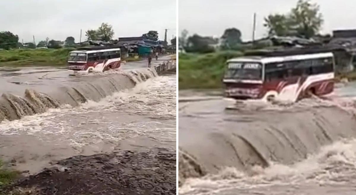 MP News Damoh Incident Bus Accident Swollen Drain