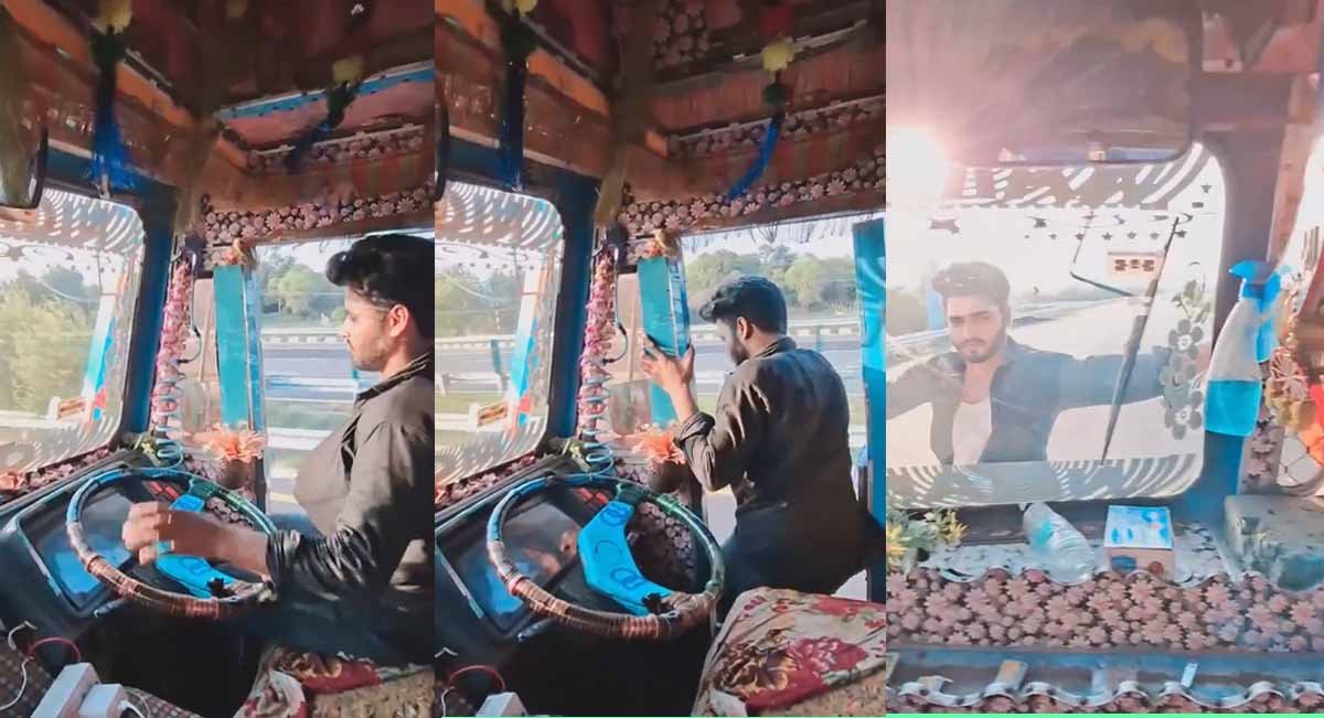 तेज रफ्तार ट्रक पर ड्राइवर का हैरतअंगेज करतब, देखें Viral Video 1 Truck Driver Stunt